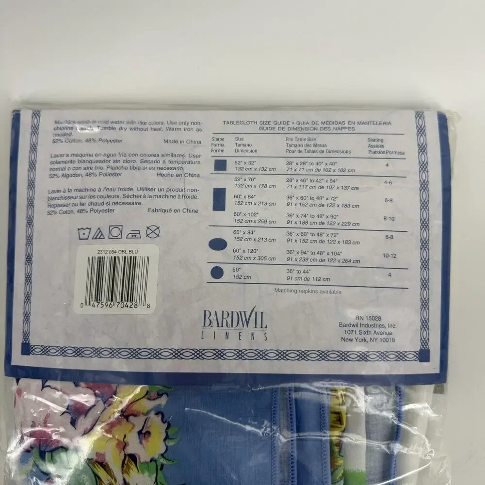 Vtg 80s Bardwil Linens Spring Blossom Tablecloth 60x84 Blue Oblong Easter Bunny
